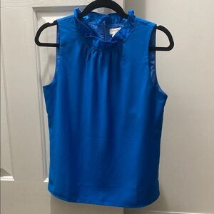 J. Crew Blue Ruffled Mandarin Collar Blouse